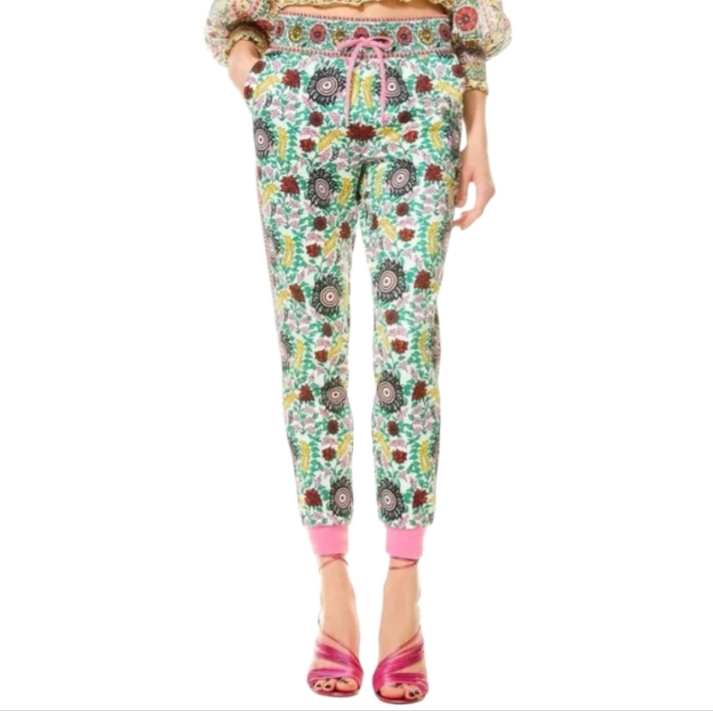 Alice + Olivia NYC Floral Slim Silky High Rise Jogger w Pockets